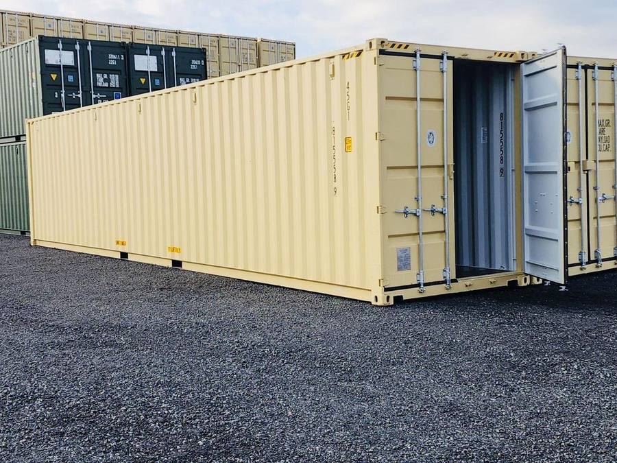40 foot high cube storage container with doors open